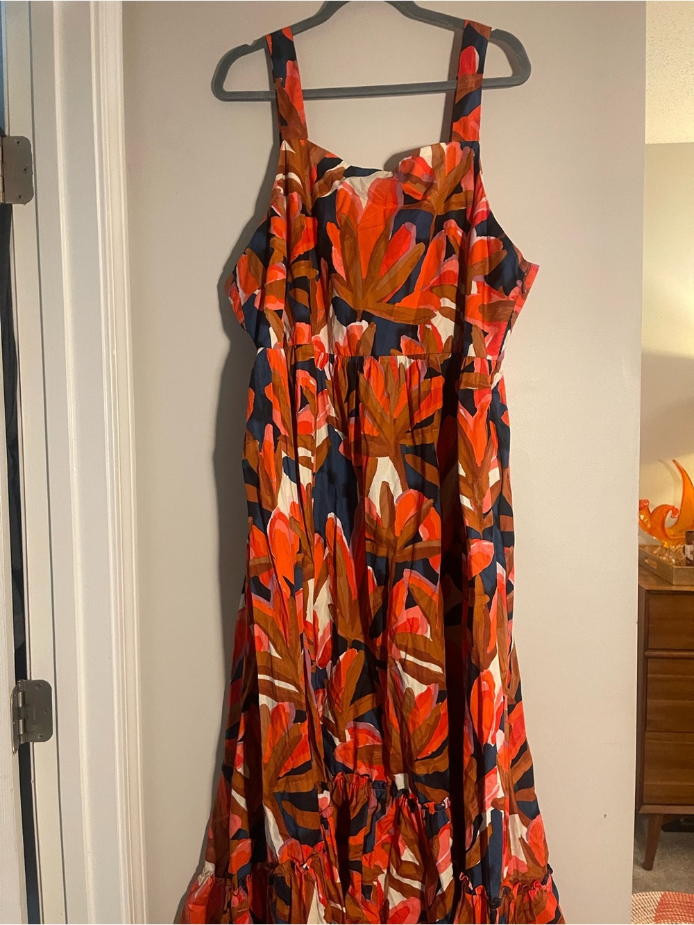 Who What Wear Red Orange and Navy Floral Maxi Dress